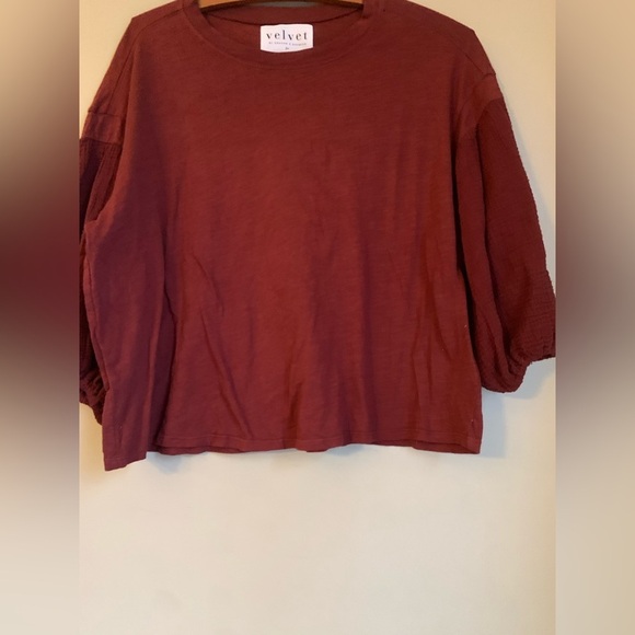 Velvet by Graham & Spencer x Anthropologie blouse puff sleeves jersey knit - Picture 4 of 7